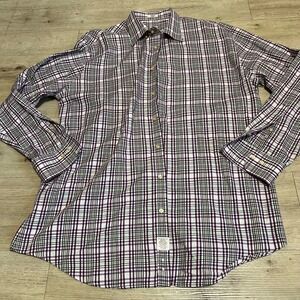 Peter Millar Mens‎ XL Button Up Long Sleeve White Purple Preppy Classic Plaid